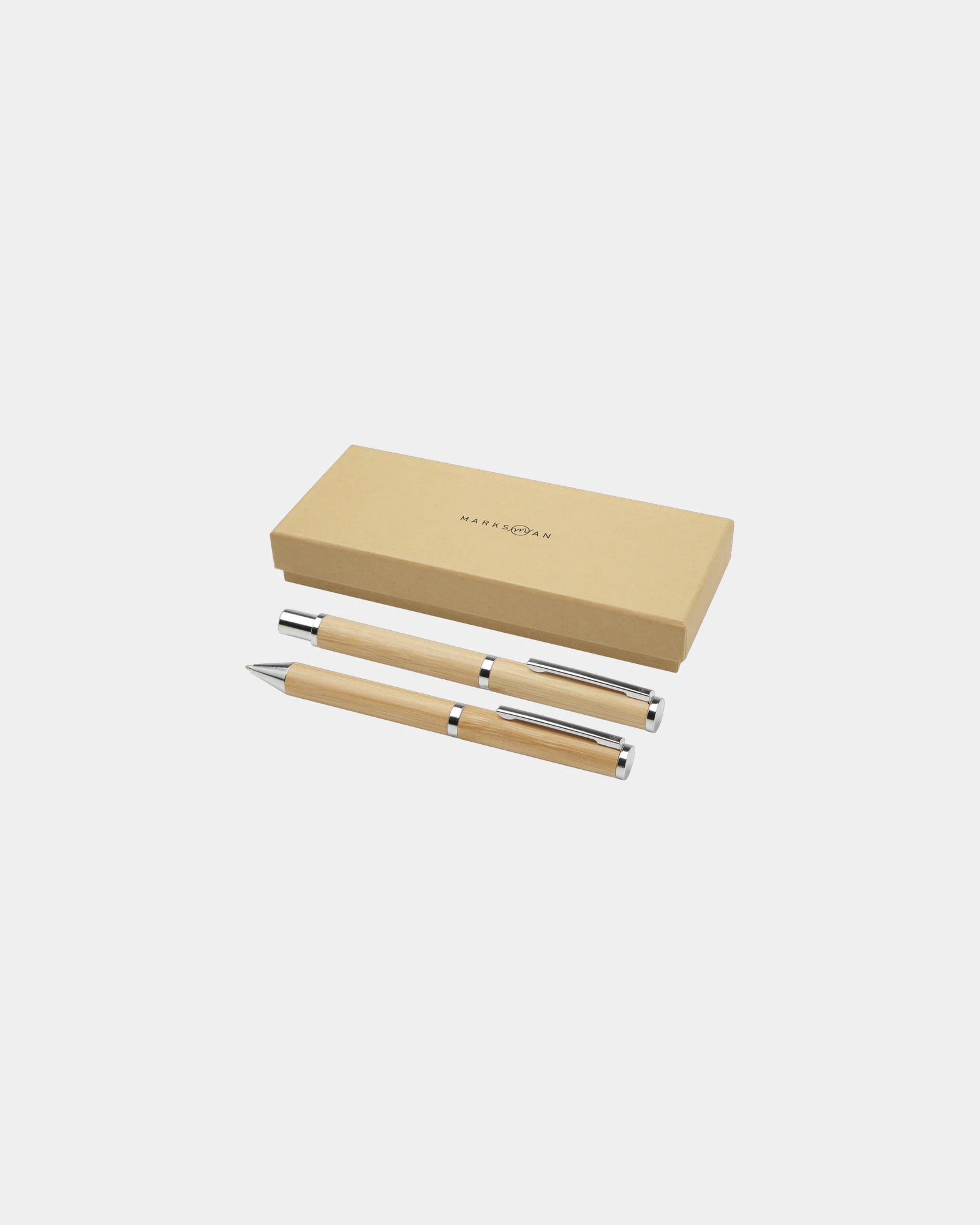 Coffret cadeau stylo bille et roller en bambou à personnaliser - Naturel