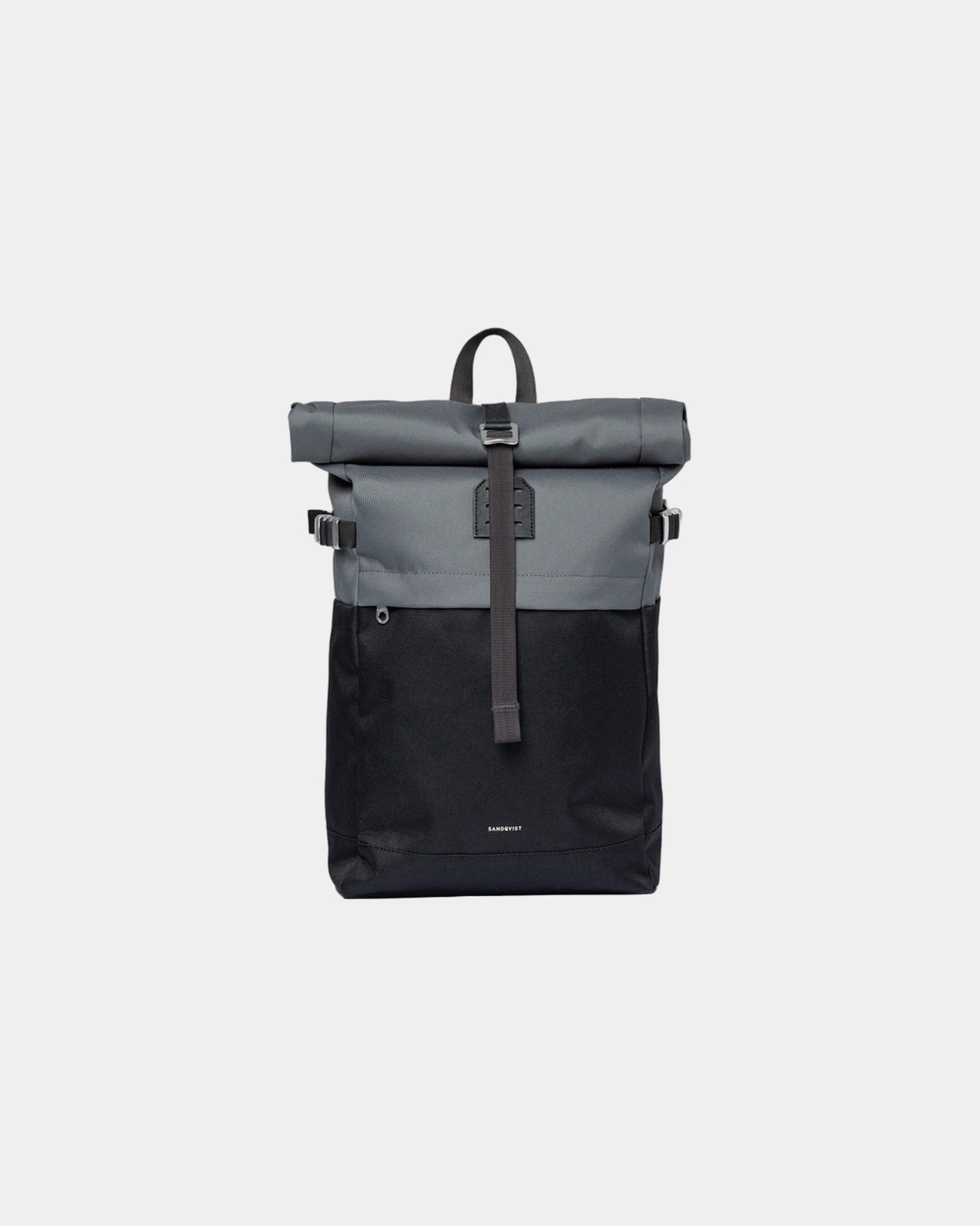 Mochila Rolltop reciclada Sandqvist Icon para personalizar - Multicolor oscuro con cuero negro
