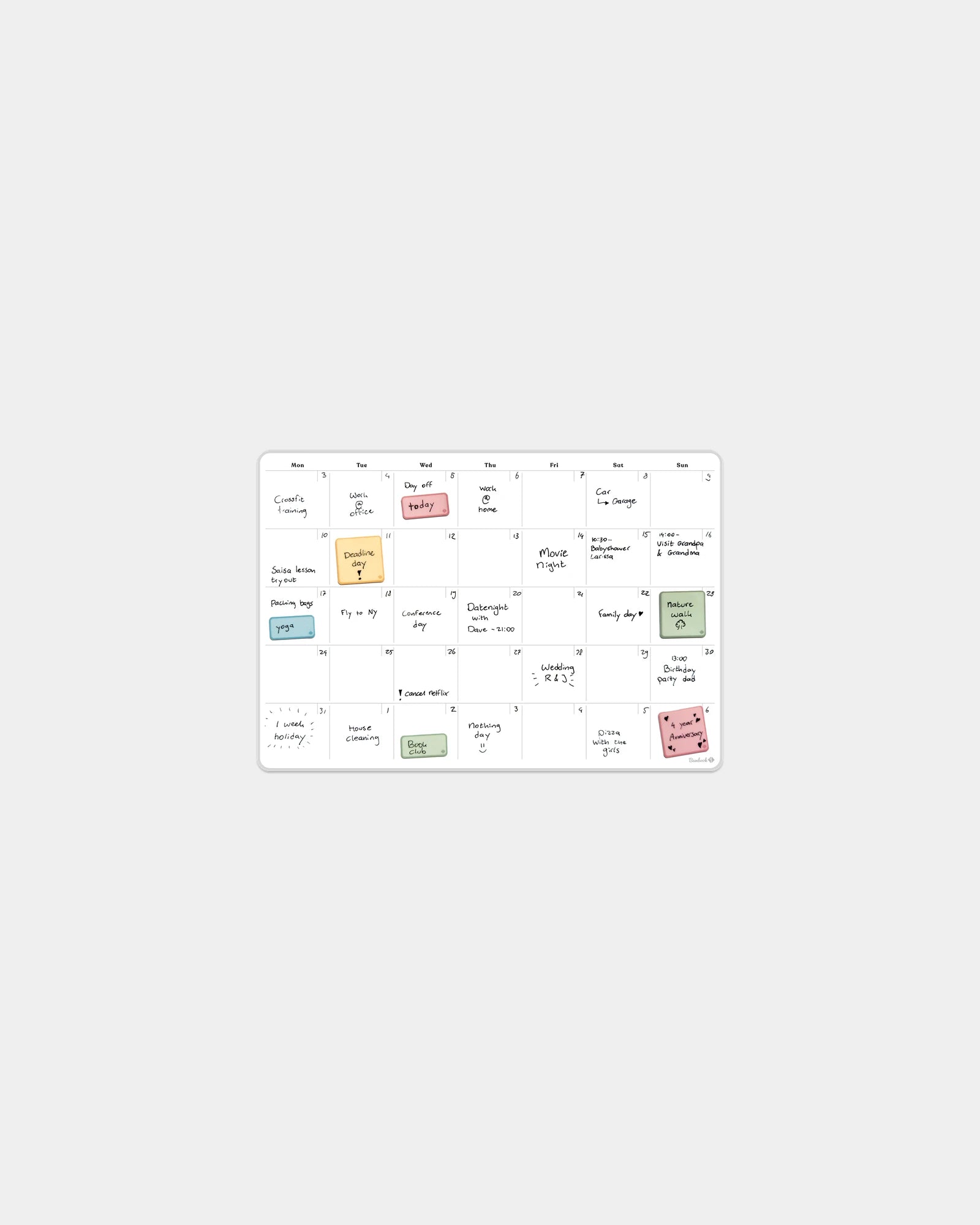 Calendrier mensuel adhésif Bambook 35.4 x 24.4 cm à personnaliser - Blanc