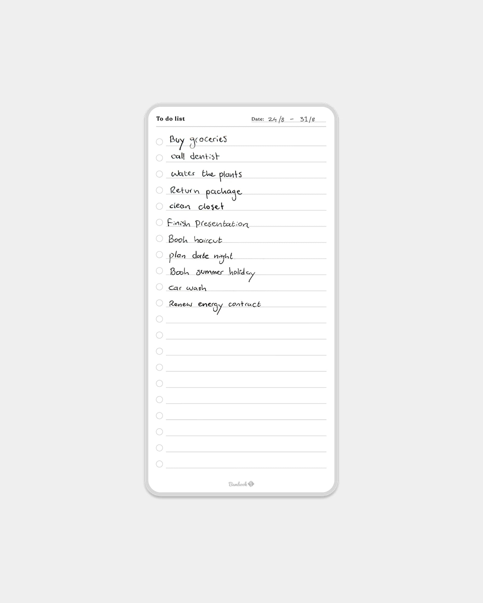 Lista de tareas adhesiva Bambook para personalizar - Blanco