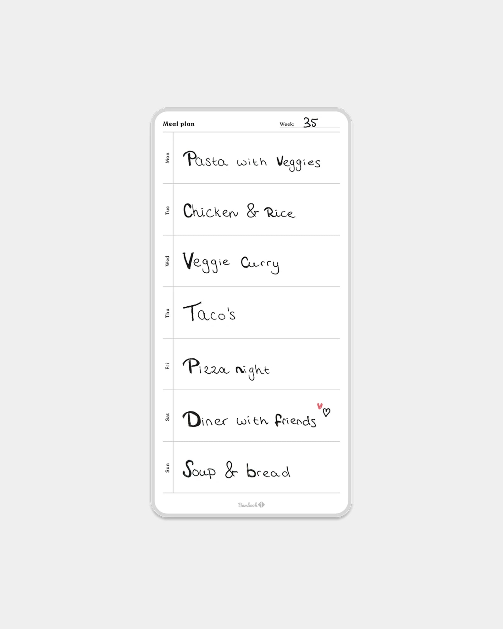 Planificador semanal adhesivo Bambook para personalizar - Blanco