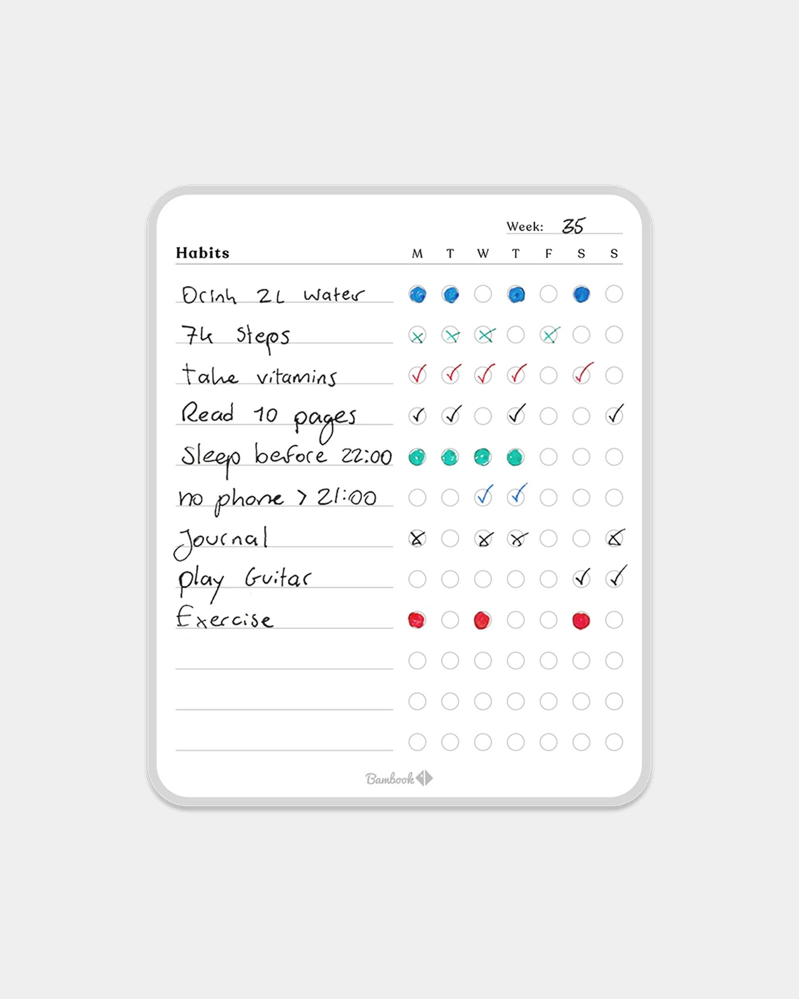 Tablero adhesivo Bambook semanal para personalizar - Blanco