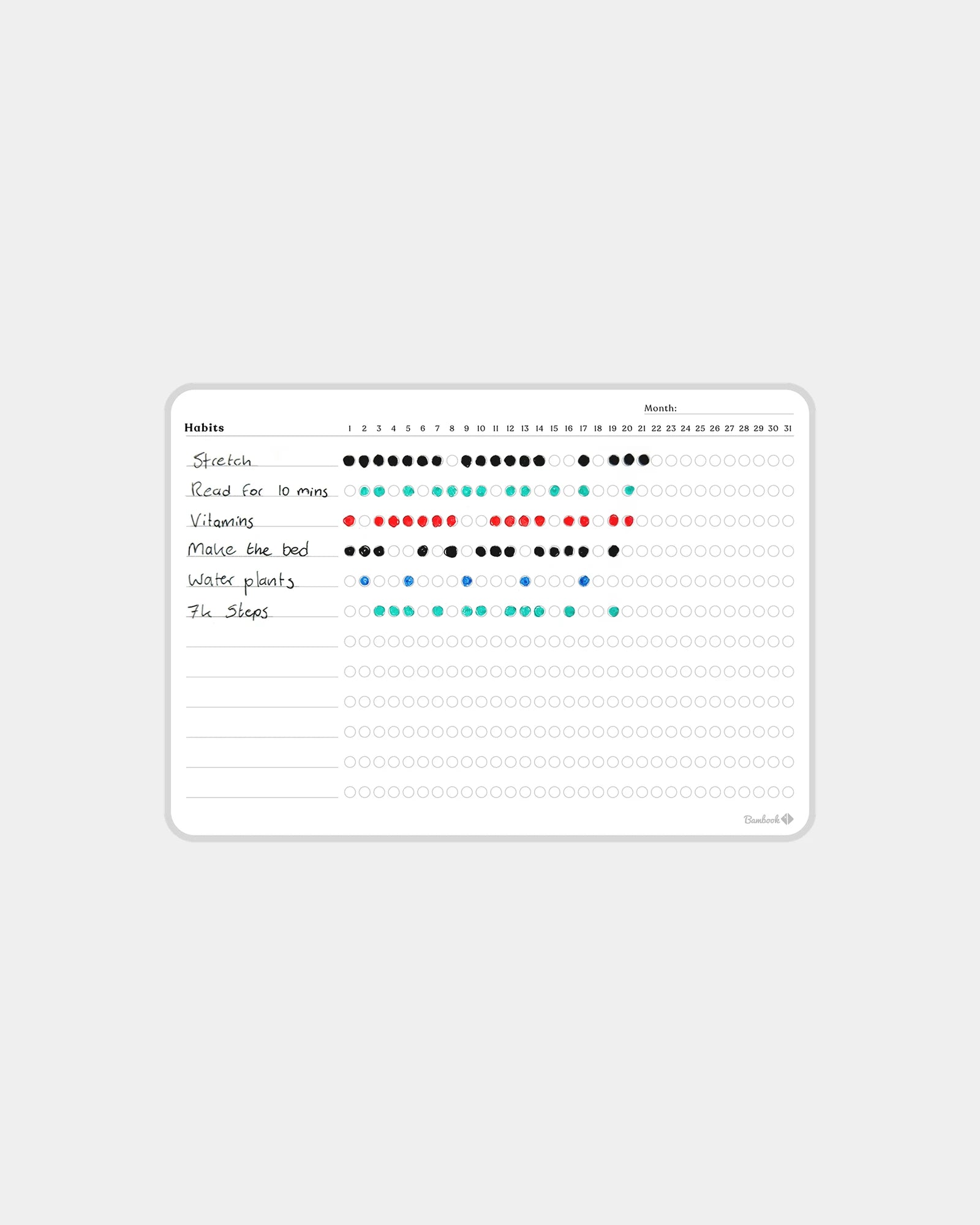 Pizarra adhesiva Bambook mensual para personalizar - Blanco