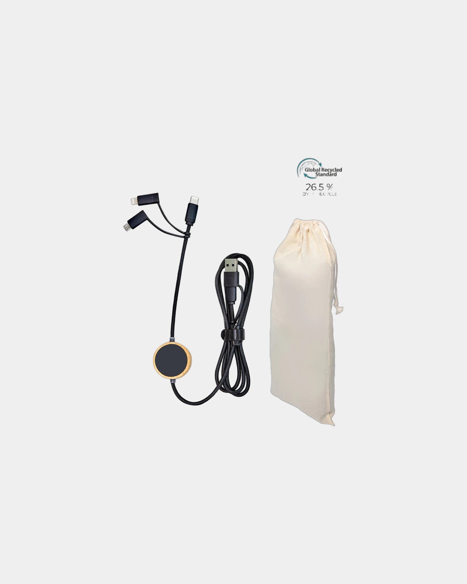 Câble recyclé 5-en-1 avec LED Bluetech à personnaliser - Noir