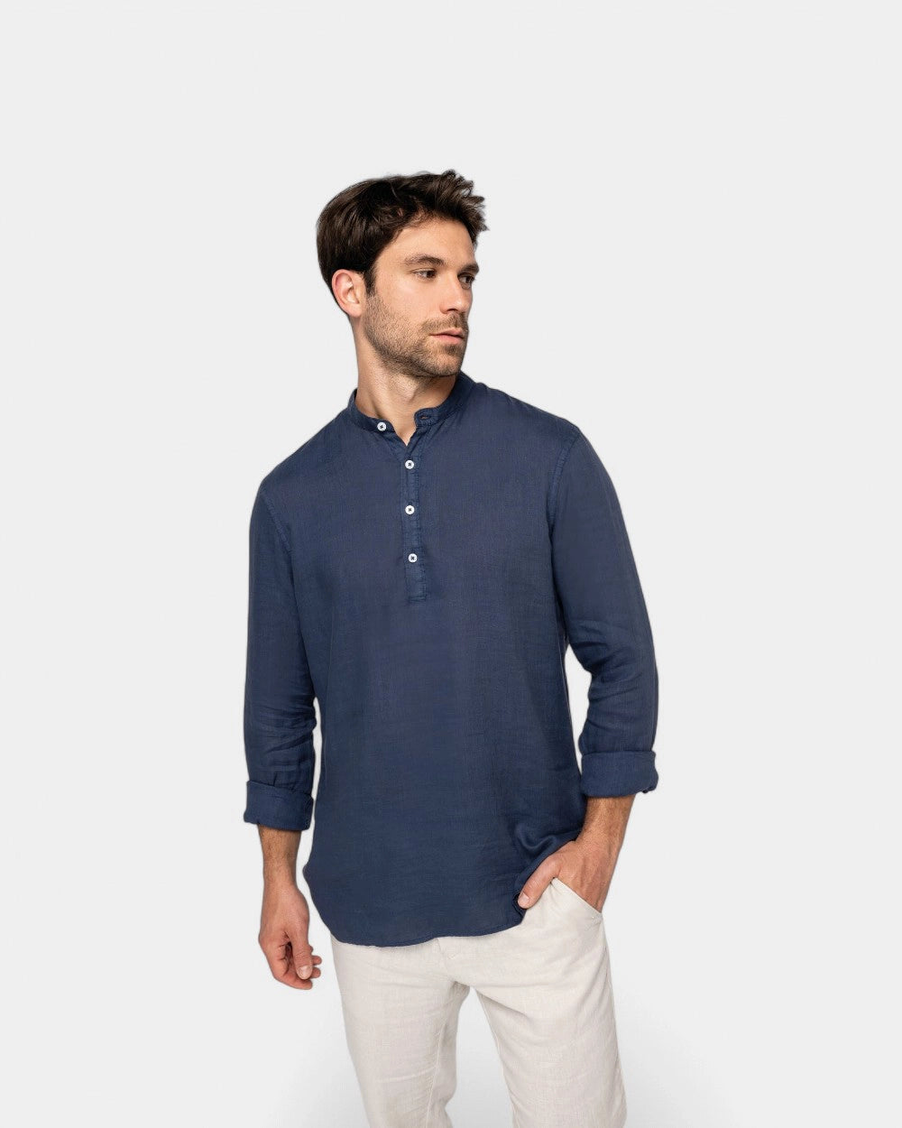 Chemise à col Mao délavée homme à personnaliser - 1