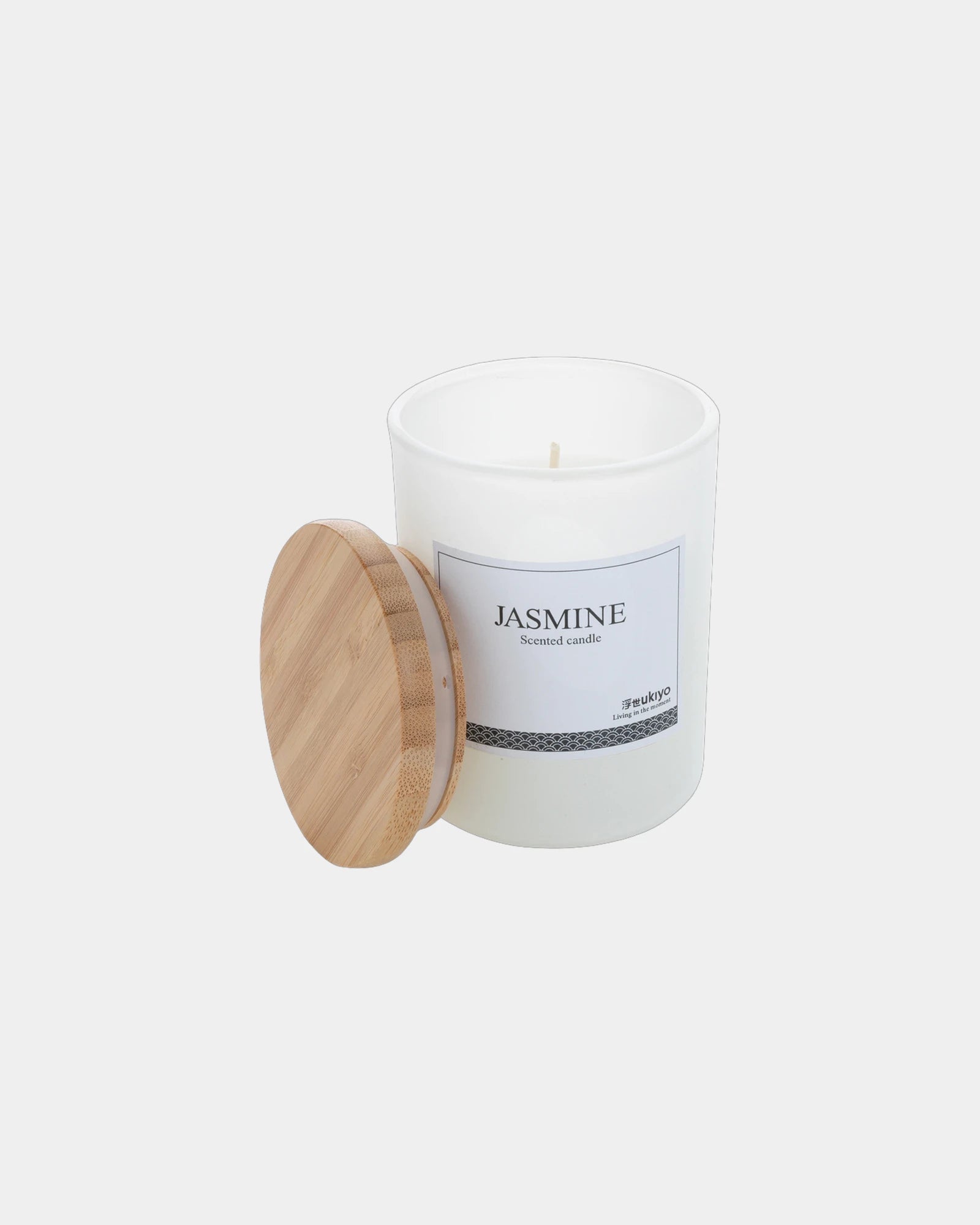 Bougie parfumée avec couvercle en bambou Ukiyo à personnaliser - Blanc