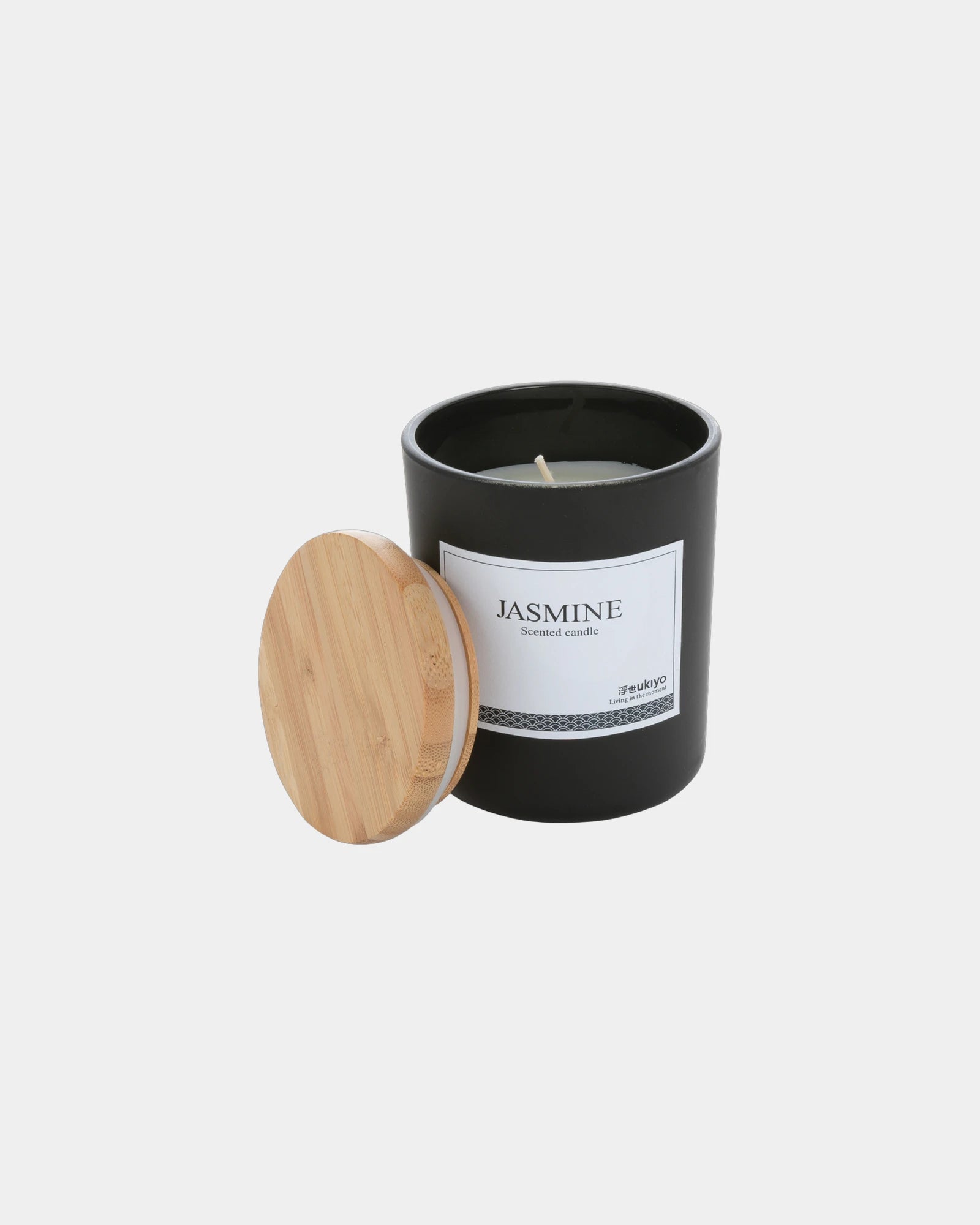 Bougie parfumée avec couvercle en bambou Ukiyo à personnaliser - Noir