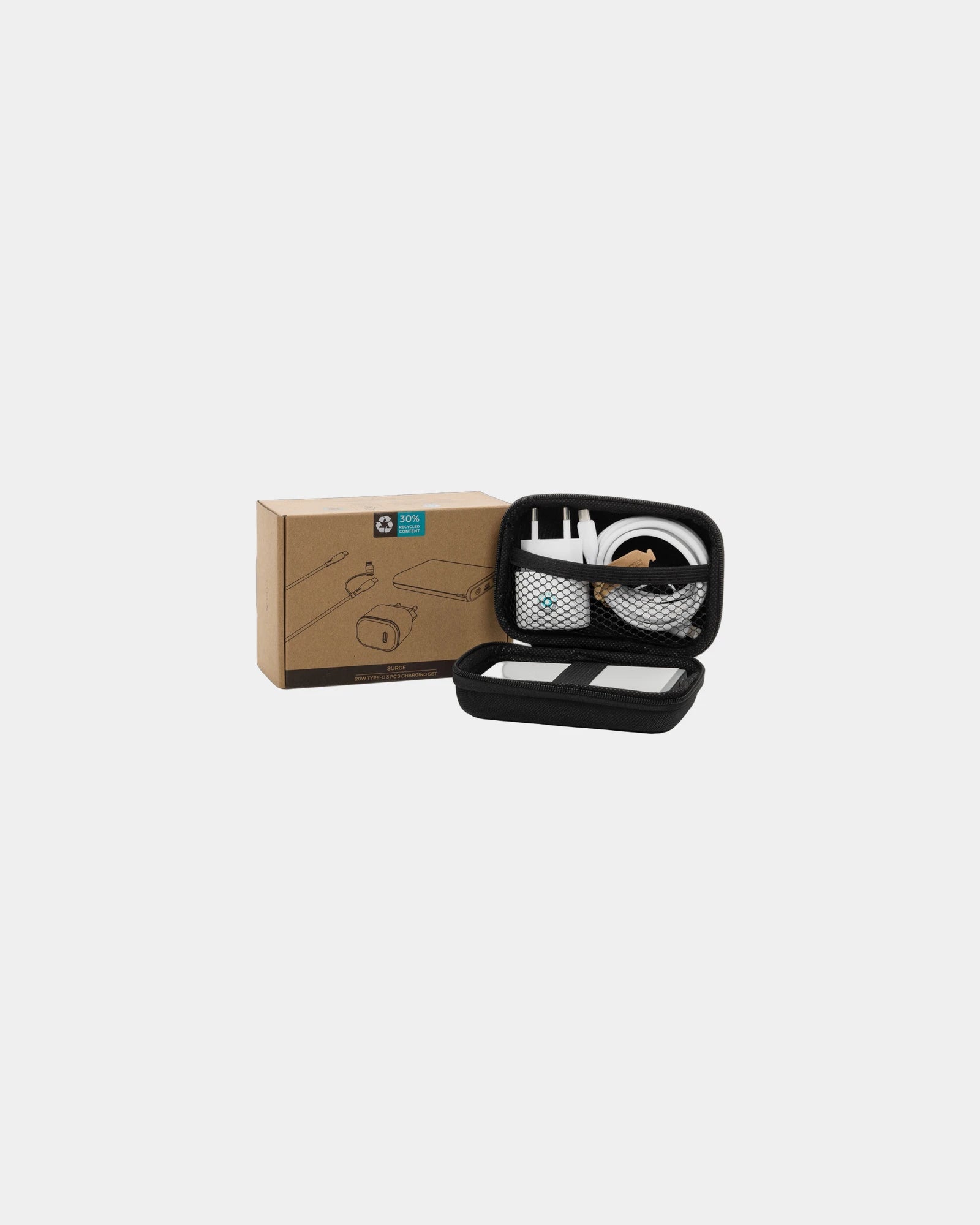 Set batterie câble et chargeur 20W en PET recyclé à personnaliser - 1