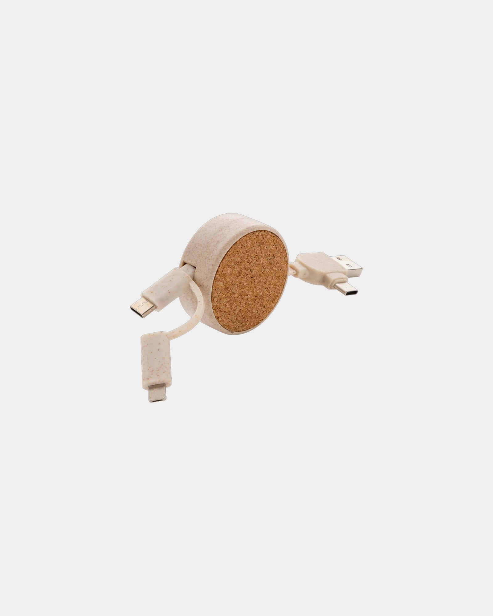 Câble rétractable liège et paille 6 en 1 à personnaliser - Kaki