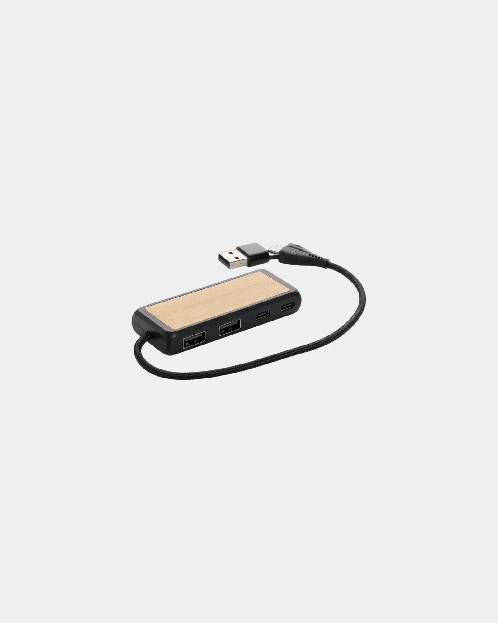 Hub USB recyclé en bambou 10 x 3.3 cm à personnaliser - Noir