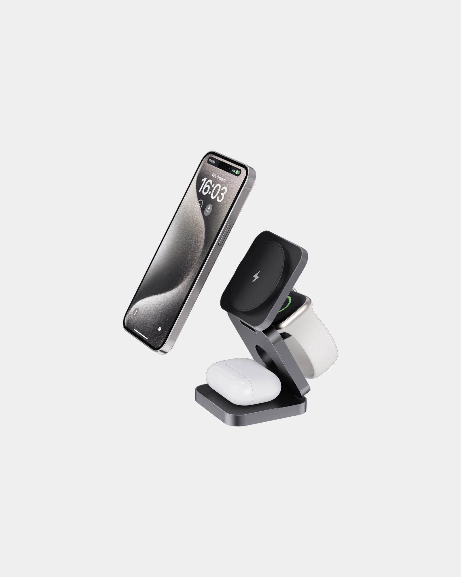 Chargeur 15W pliable aluminium recyclé à personnaliser - Gris