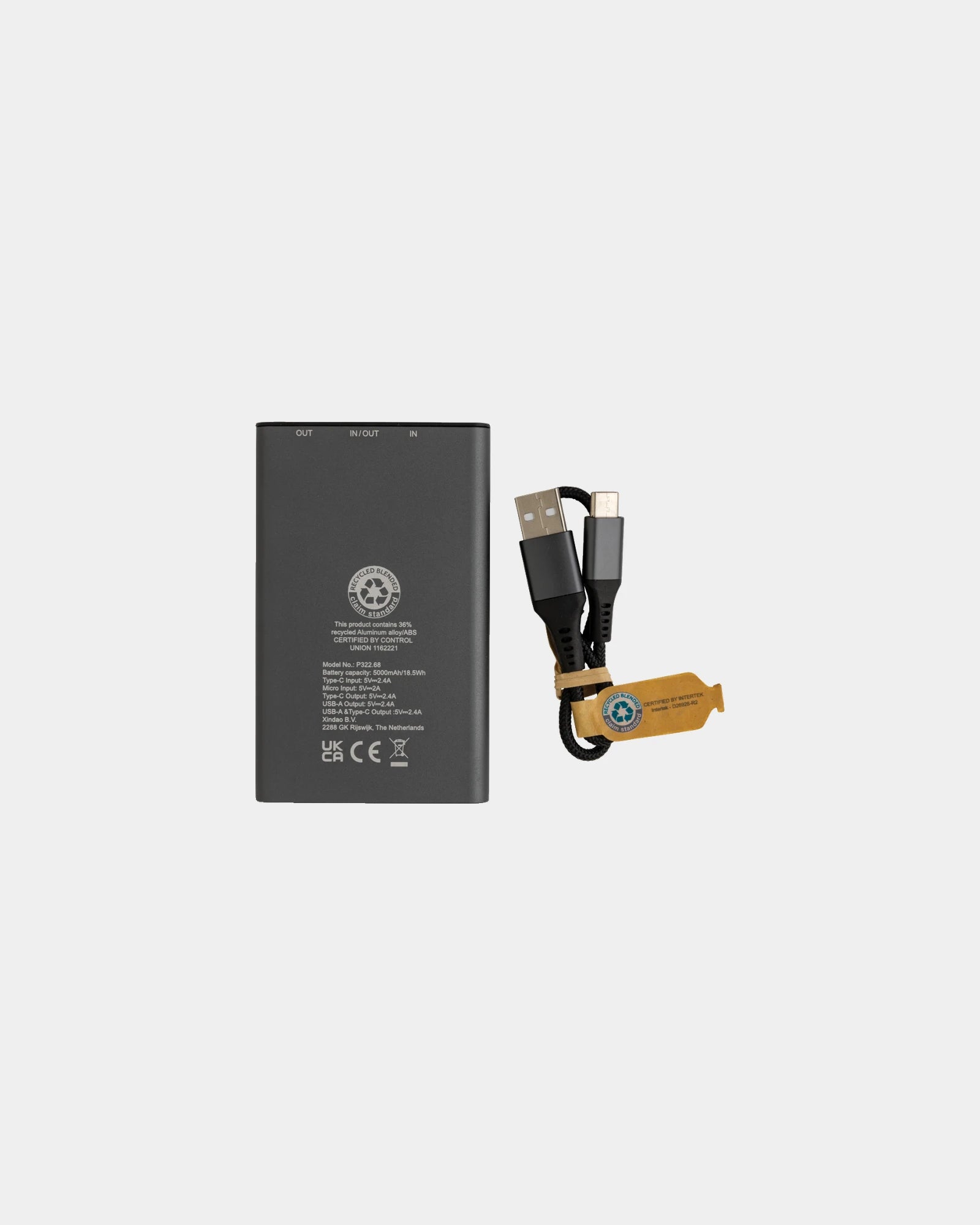 Powerbank aluminium recyclé 5000 mAh à personnaliser