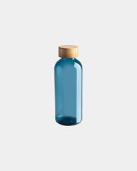 Bouteille rPET 600ml avec couvercle en bambou à personnaliser - Bleu