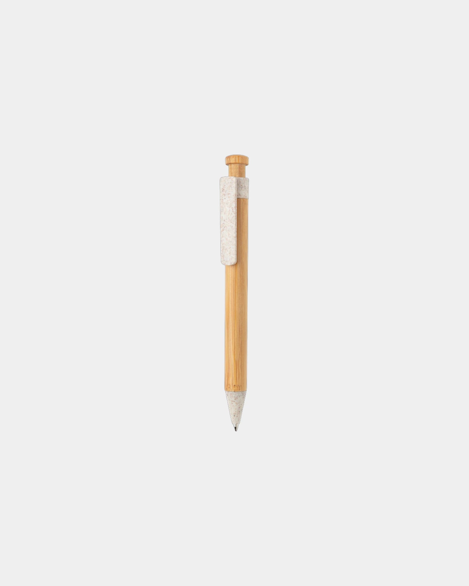 Stylo en bambou avec clip en fibre de paille à personnaliser - Blanc
