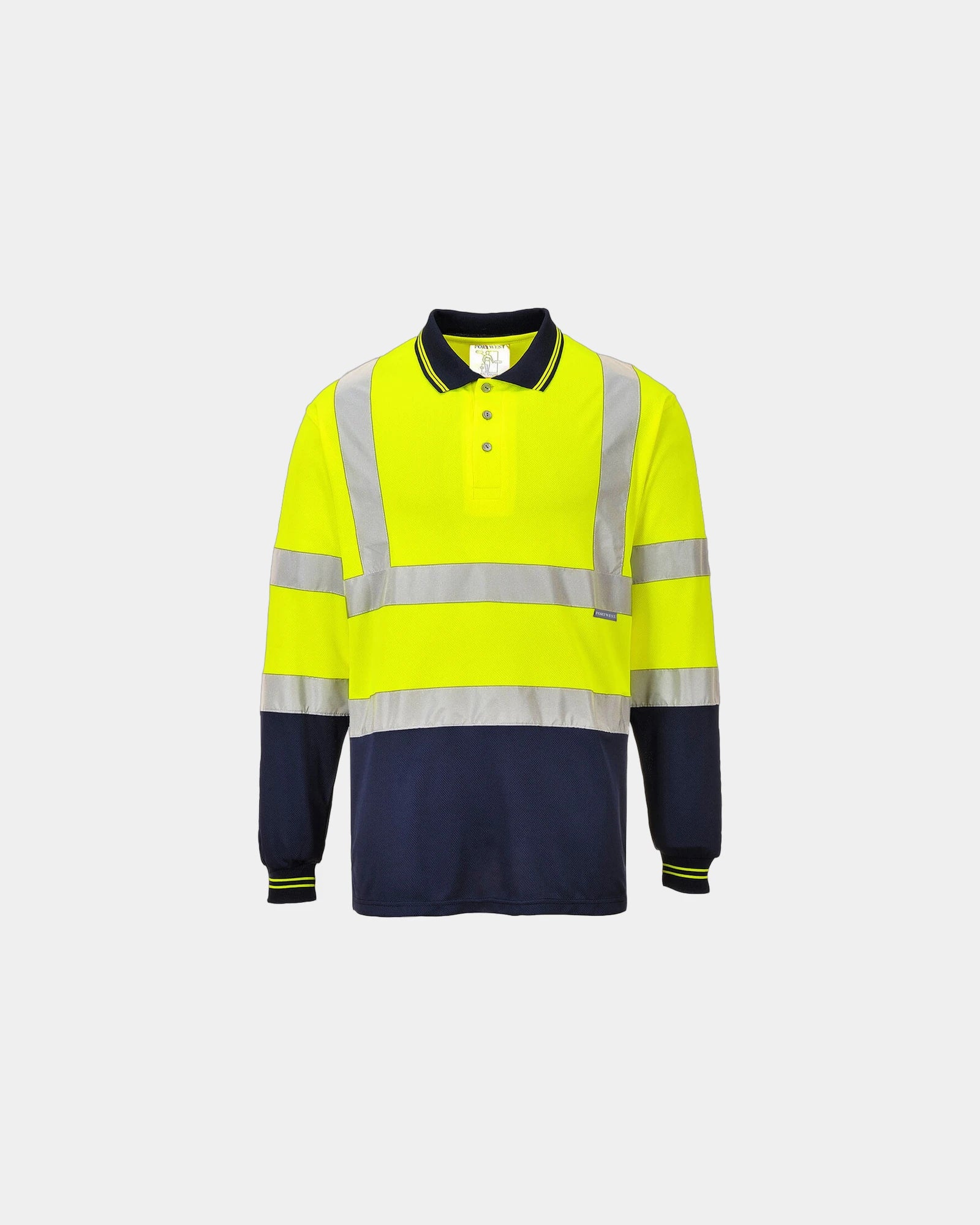 Polo bicolore manches longues à personnaliser - Jaune-Bleu Marine