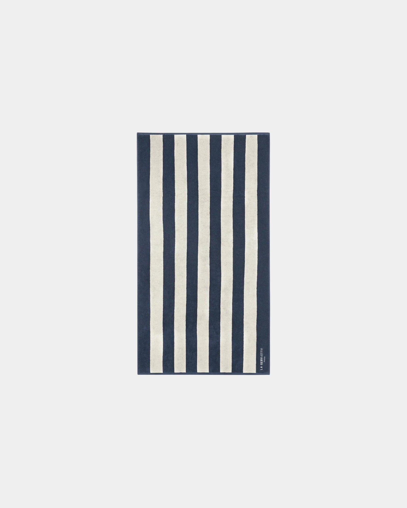 Serviette de plage 90x170 Rayures Riviera La Serviette Paris à personnaliser - Bleu Ocean / Crème