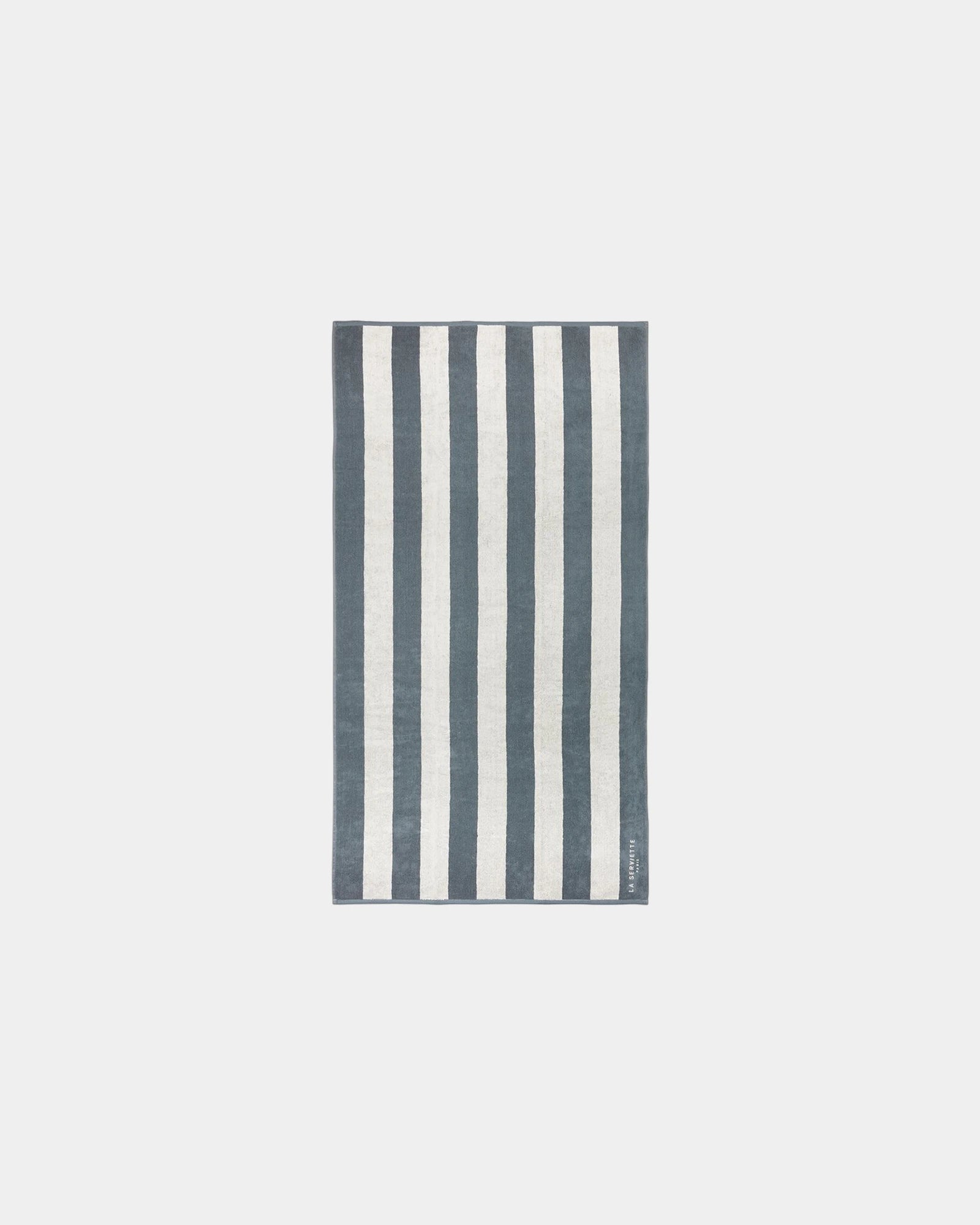 Serviette de plage 90x170 Rayures Riviera La Serviette Paris à personnaliser - Gris / Crème