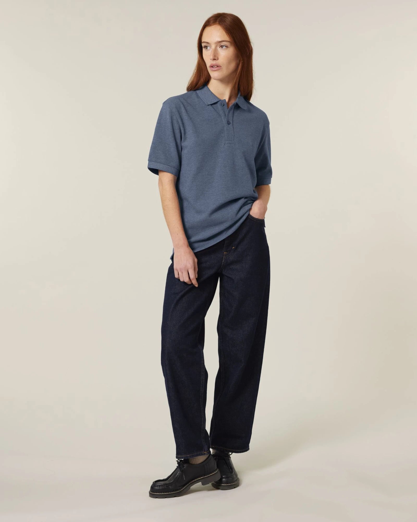 Polo coton bio Stanley/Stella Prepster 2.0 à personnaliser - Dark Heather Blue