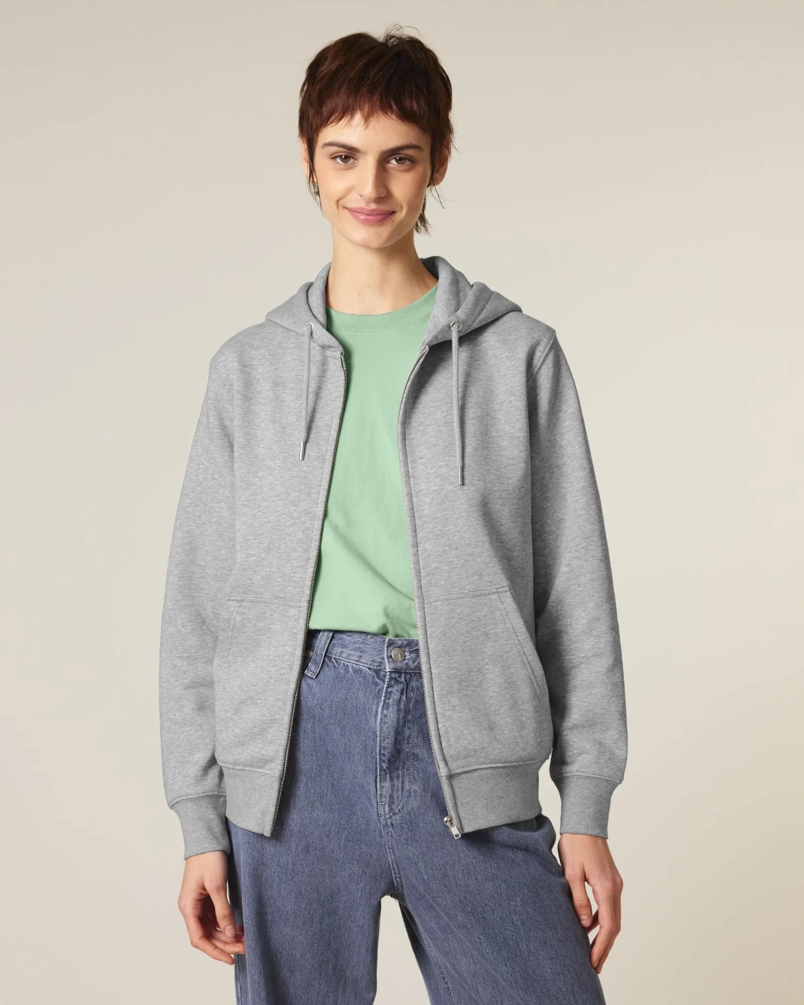 Sweat à capuche zippé coton bio Stanley/Stella 2.0 à personnaliser - Heather Grey