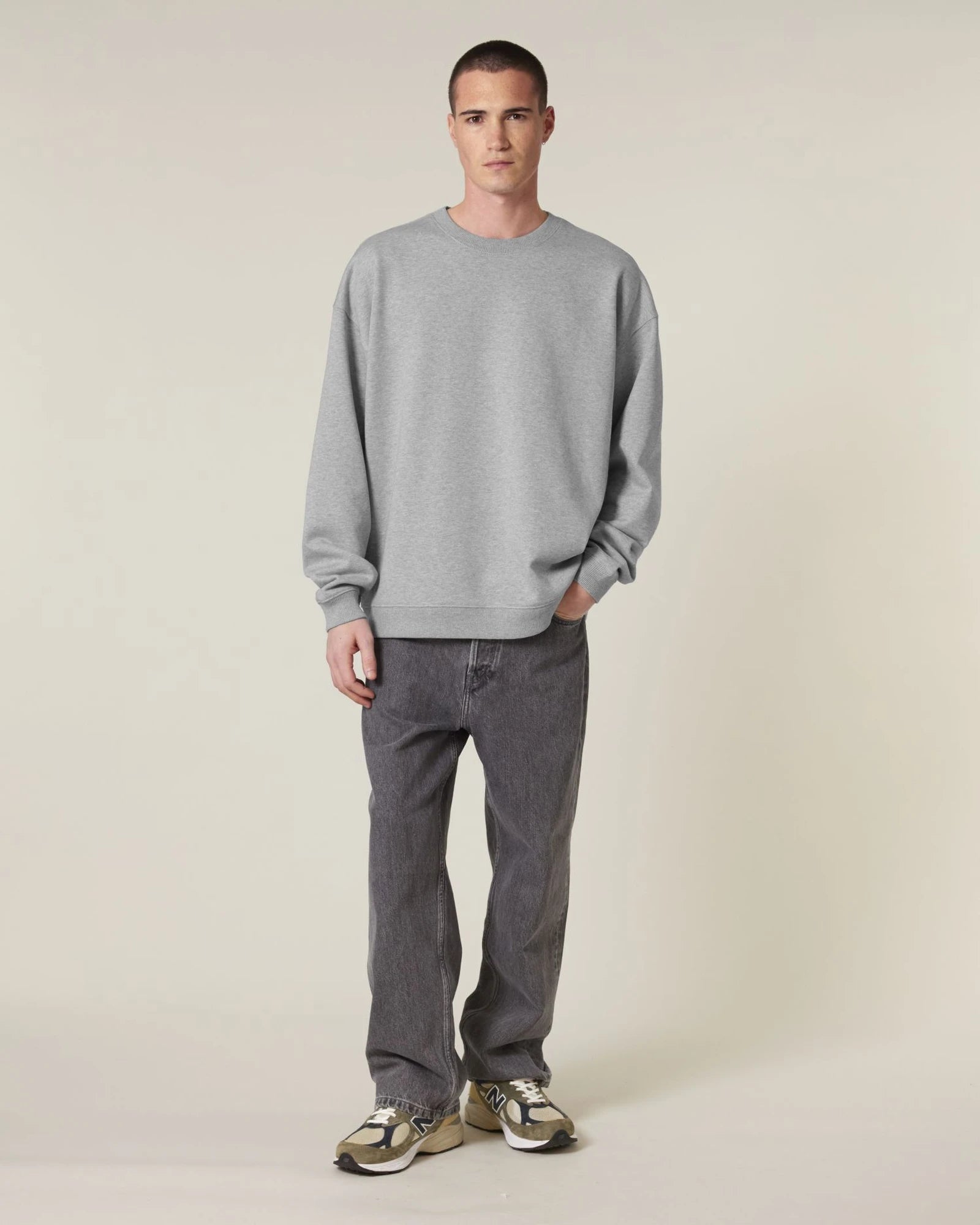 Sweat-shirt unisexe col rond Oversized Stanley/Stella Radder 2.0 à personnaliser - Heather Grey