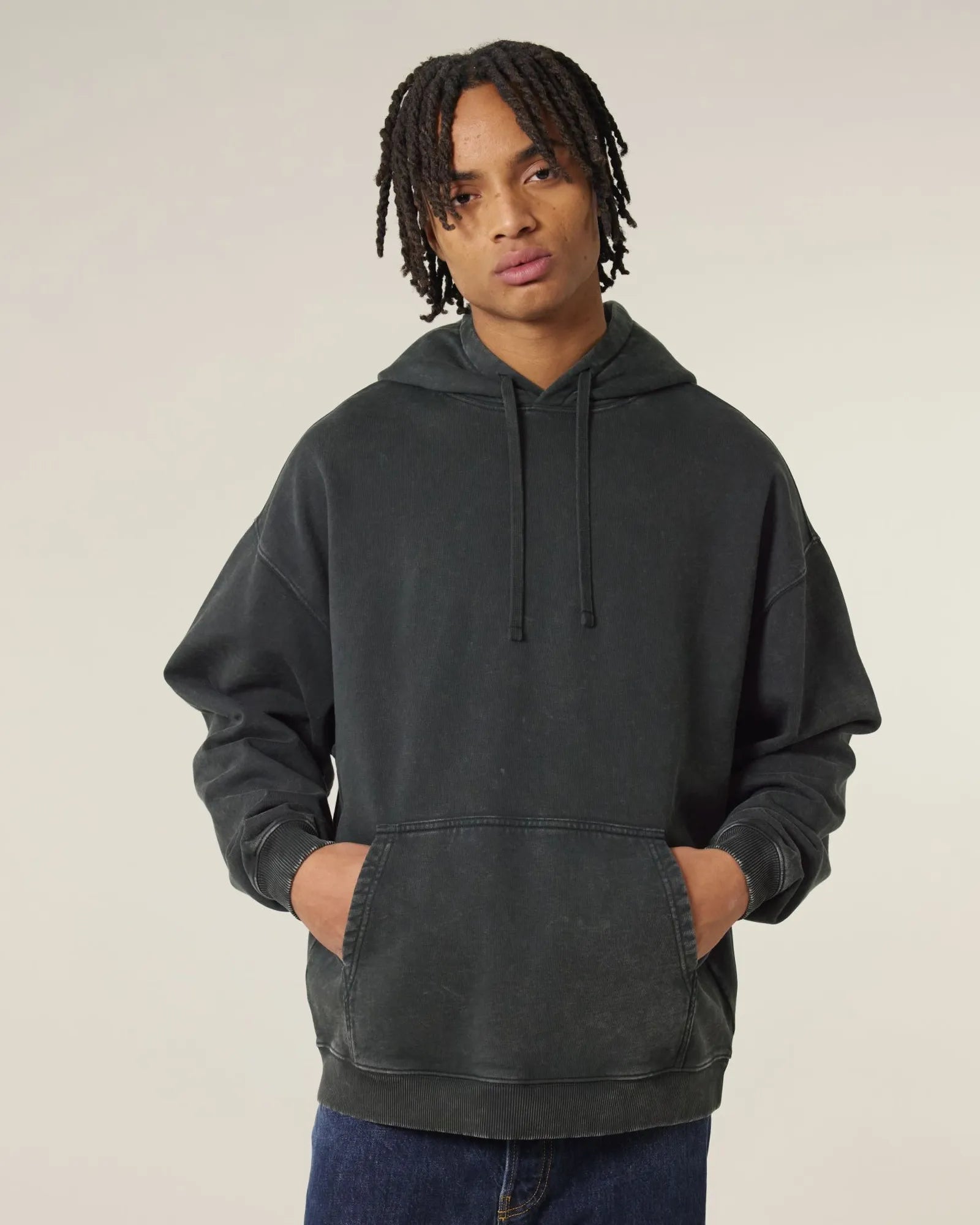 Sweat à capuche oversized coton bio Stanley/Stella Slammer à personnaliser - G. Dyed Black Rock