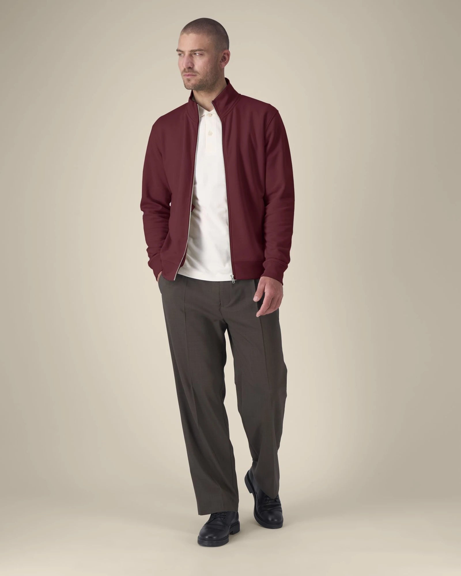 Sweat zippé coton bio Stanley/Stella Trailer 2.0 à personnaliser - Burgundy