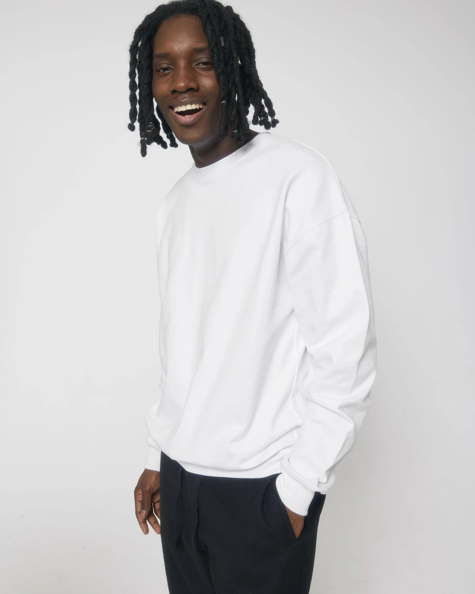 Sweat à col rond coton bio Stanley/Stella Ledger à personnaliser - White