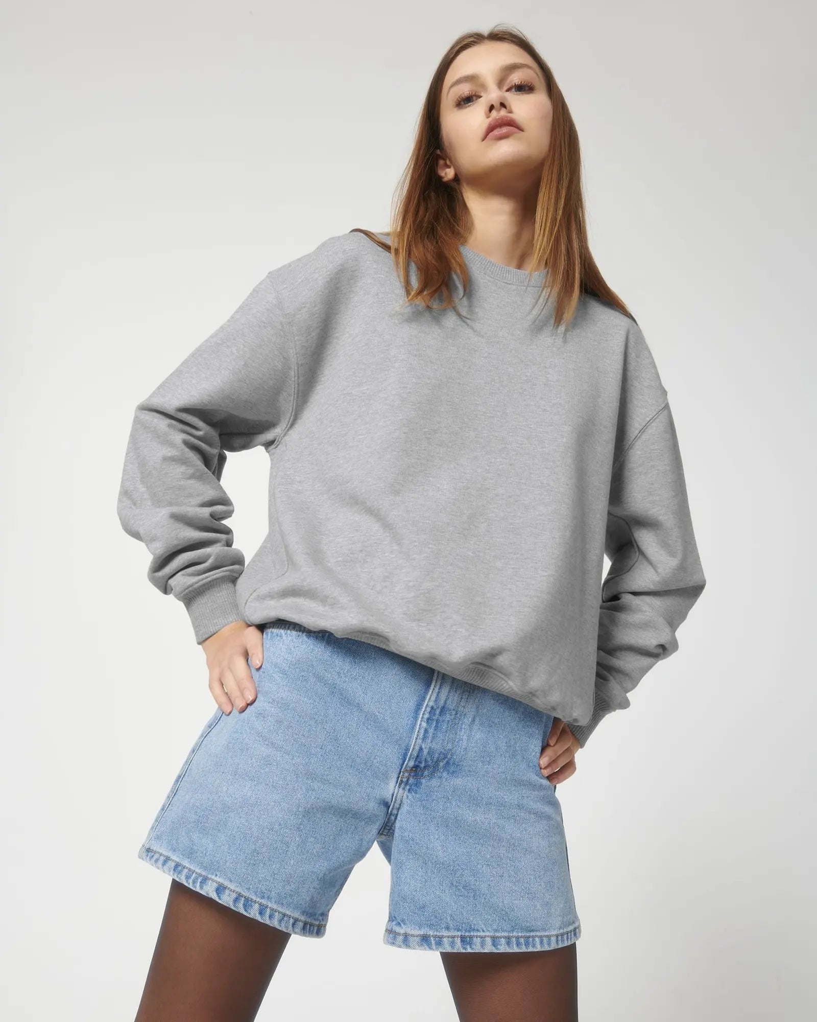 Sweat à col rond coton bio Stanley/Stella Ledger à personnaliser - Heather Grey