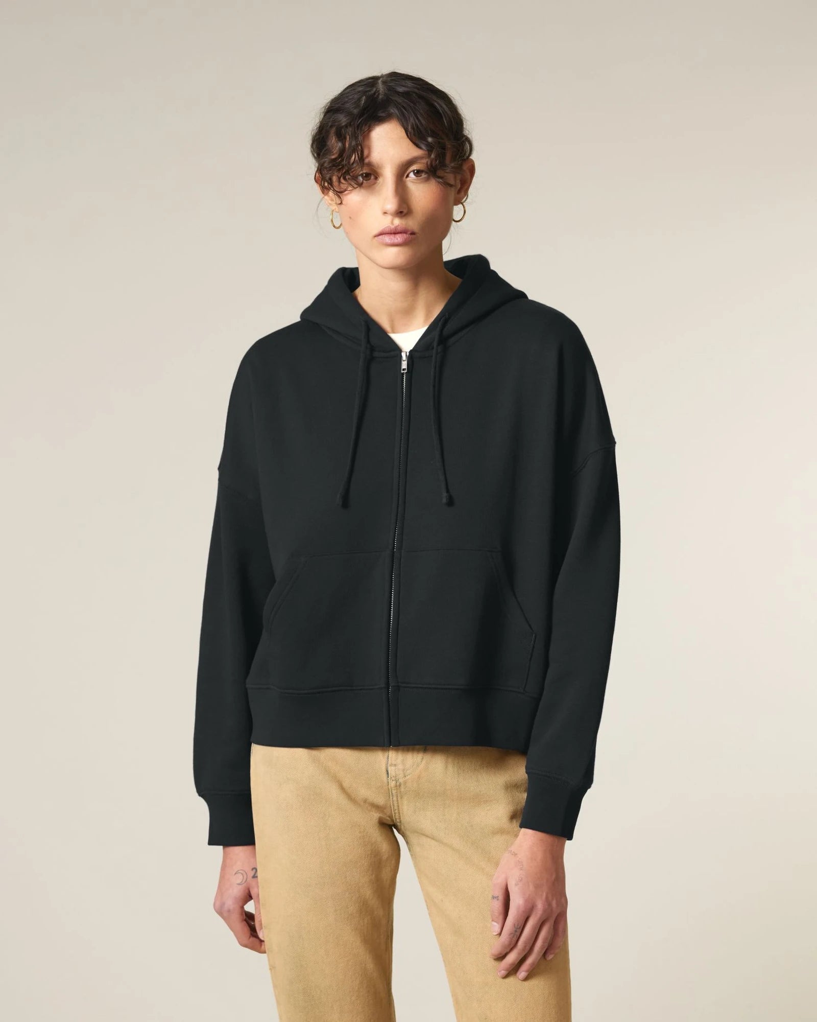 Sweat à capuche zippé coton bio Stanley/Stella Ida à personnaliser - Black