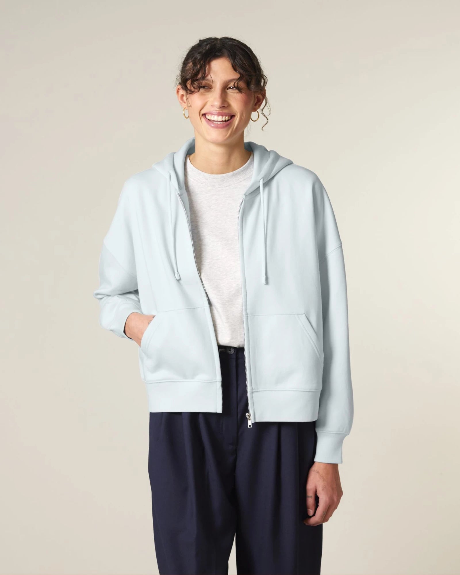 Sweat à capuche zippé coton bio Stanley/Stella Ida à personnaliser - Blue Ice