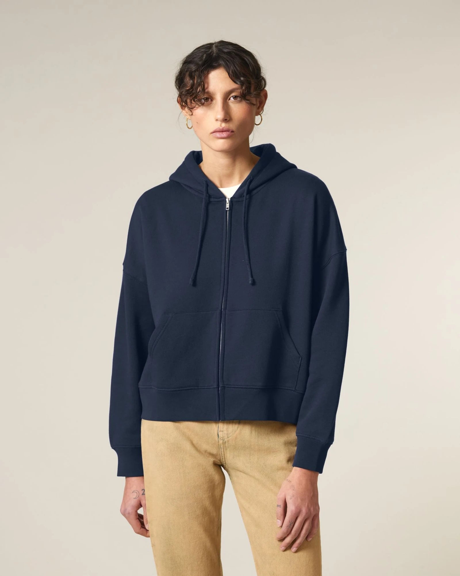 Sweat à capuche zippé coton bio Stanley/Stella Ida à personnaliser - French Navy