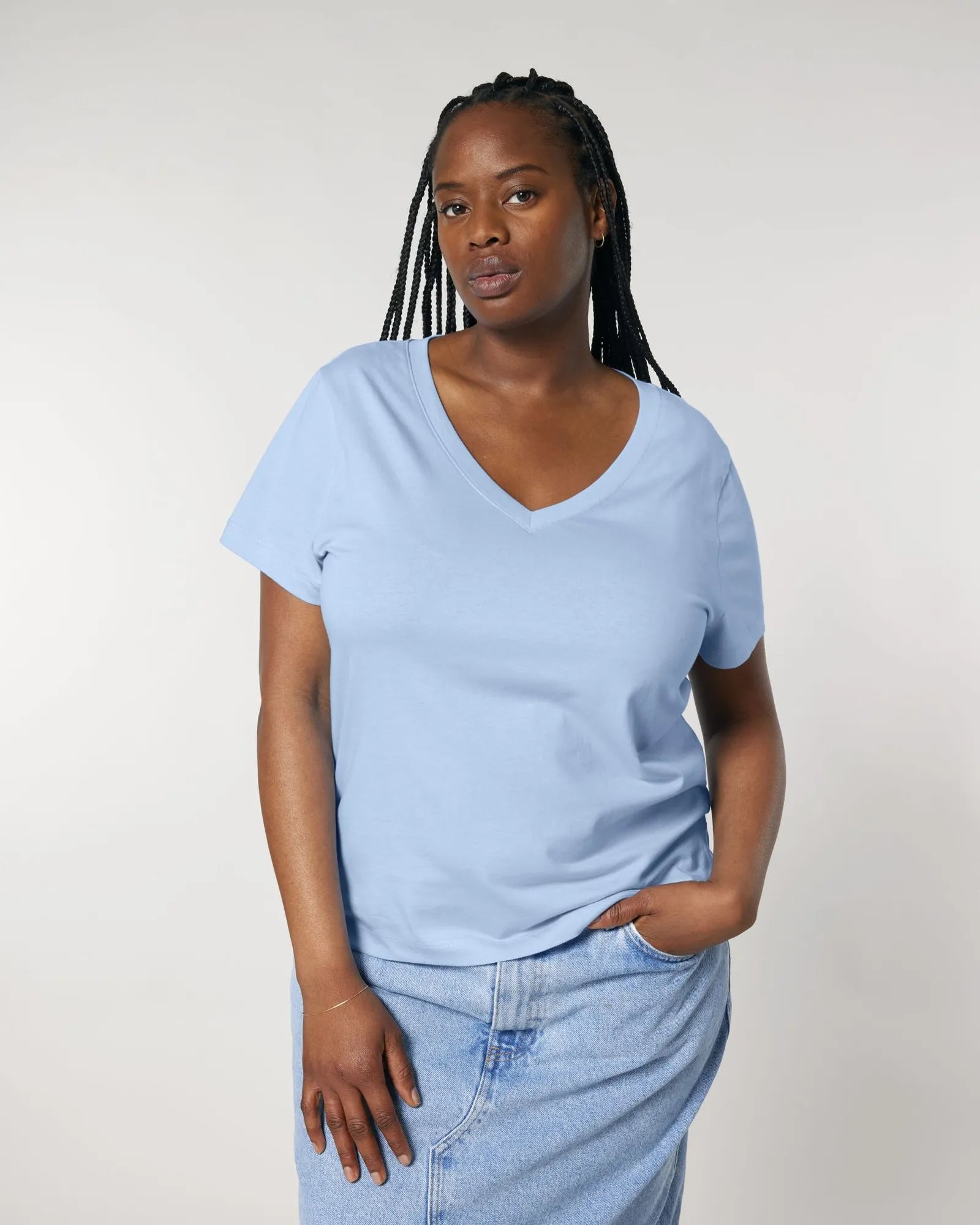 T-shirt femme col V coton bio Stanley/Stella Isla à personnaliser - Blue Soul