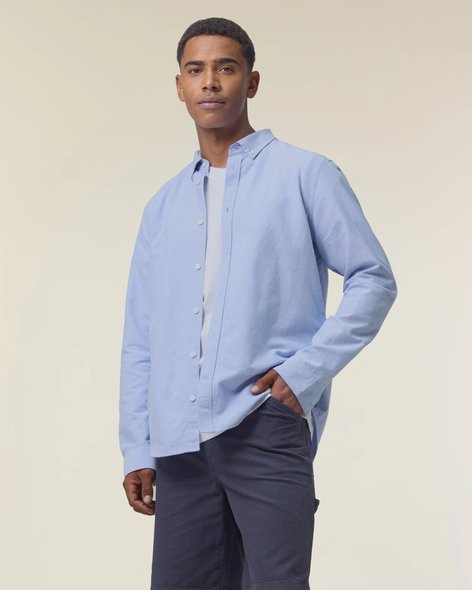 Chemise homme coton bio Stanley/Stella Oxford à personnaliser - Blue Oxford
