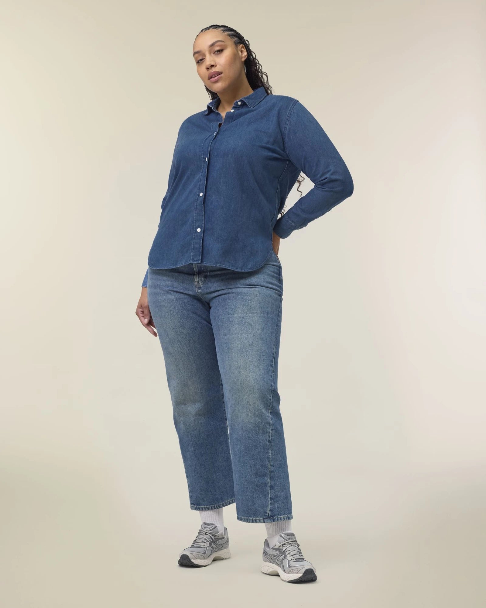 Chemise femme denim coton bio Stanley/Stella à personnaliser - Mid Wash