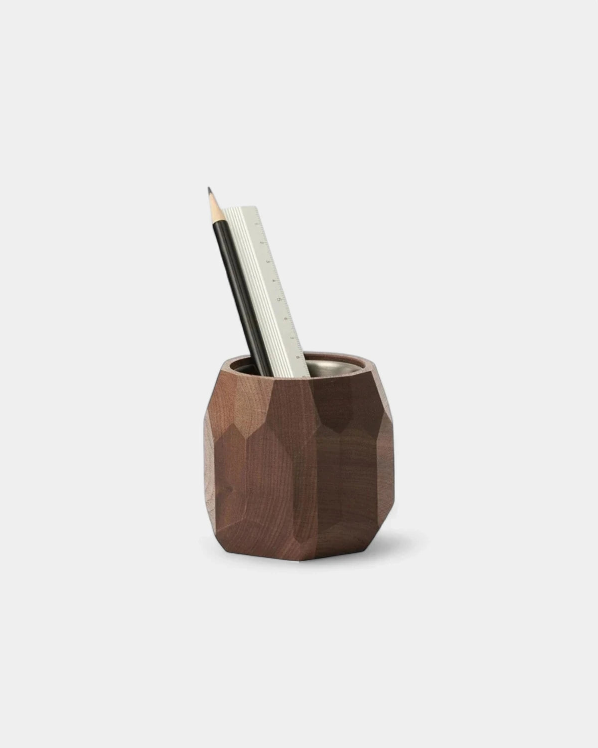 Pot à crayon géométrique en bois noyer personnalisable